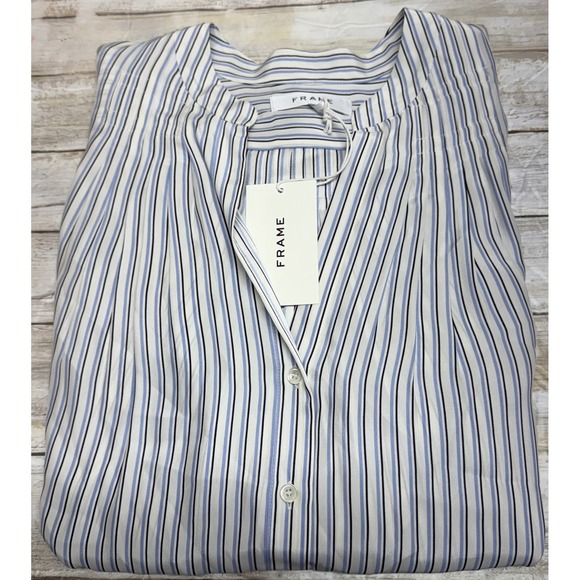 FRAME Tops - FRAME 100% Silk Women's Powder Multi Striped Popover Blouse Size large NWT